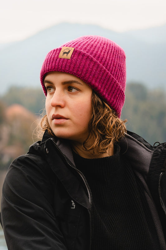 Bonnet en laine recyclée - Fuchsia