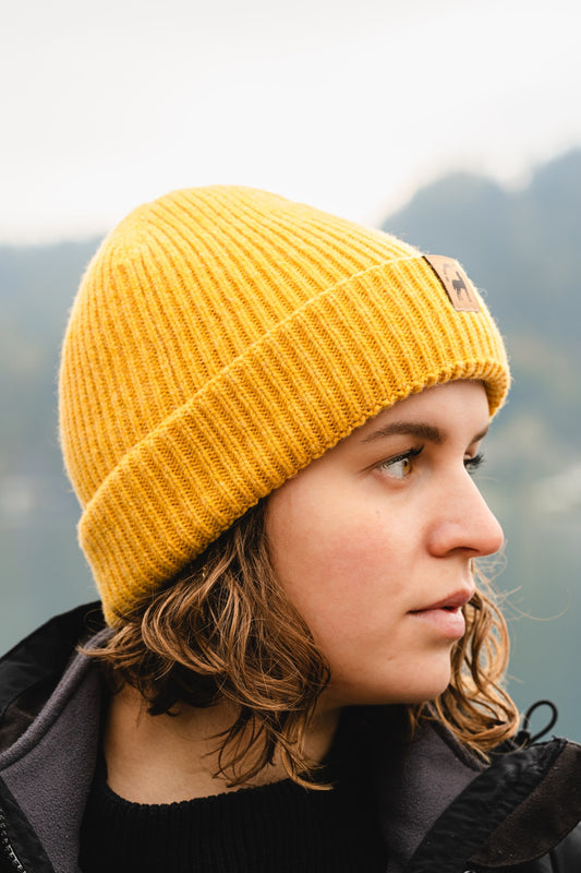 Bonnet en laine recyclée - Ocre